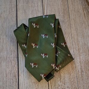 J.Crew 100% Silk Tie Green Saint Bernard Dog Motif Novelty